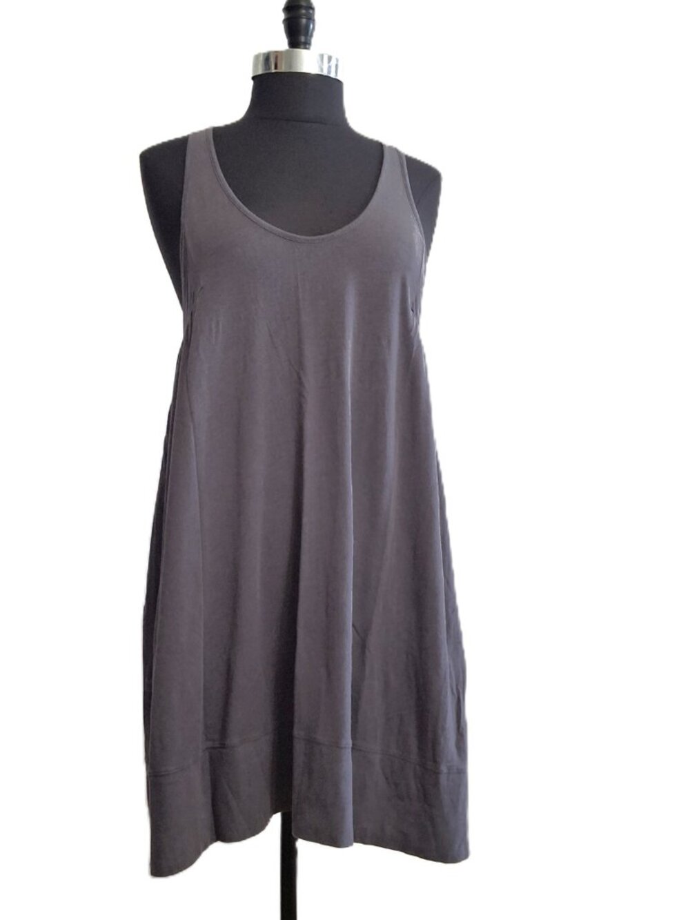 Babydoll Racerback Knit Mini Dress Size M Dusty Blue Grey Gathered Stretch